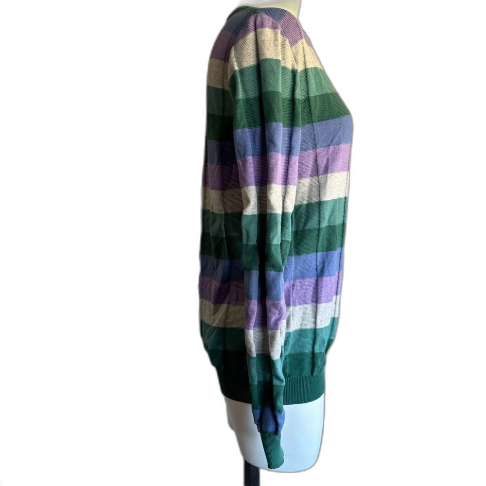 Vintage Castri Men’s Italian Sweater Cotton Striped Green Purple M - Picture 4 of 10